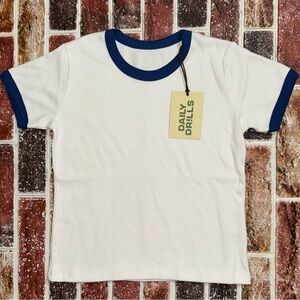 NWT Daily Drills Basic Ringer Tee shirt M/L blue white ribbed